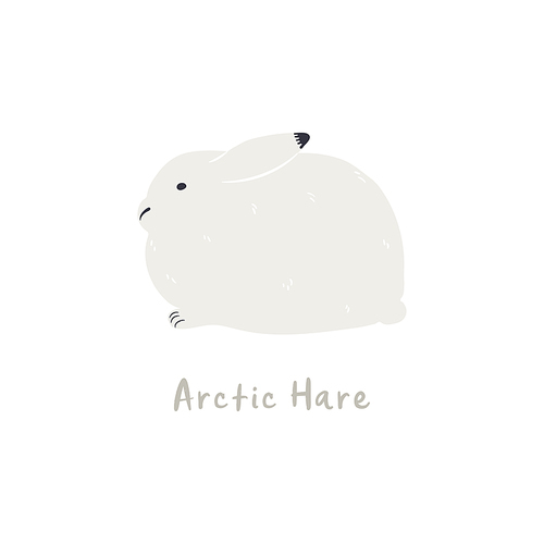 Cute cartoon arctic hare, isolated on white. Hand drawn vector illustration. Winter animal character. Arctic wildlife, nature. Design concept for kids fashion, textile , poster, card, baby shower