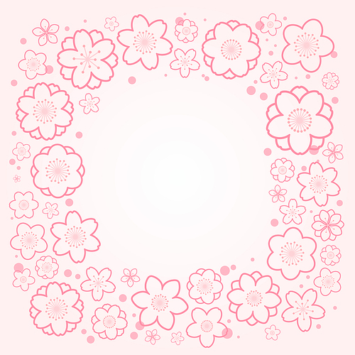 Spring blossoms, blooms, pink flowers frame with copy space. Line drawing vector illustration. Abstract geometric design. Concept for seasonal promotion, sale, advertising, banner, flyer, background