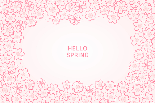 Spring blossoms, blooms, pink flowers frame with copy space. Line drawing vector illustration. Abstract geometric design. Concept for seasonal promotion, sale, advertising, banner, flyer, background
