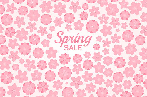 Spring blossoms, blooms, pink flowers background, with copy space. Flat style vector illustration. Abstract geometric design. Concept for seasonal promotion, sale, advertising, poster, banner, card