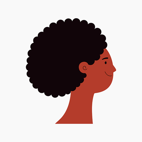 Beautiful black woman, girl with afro hair, face in profile isolated on white. Flat style vector illustration. Female cartoon character. Design element for 8 March, Womens Day card, banner, poster
