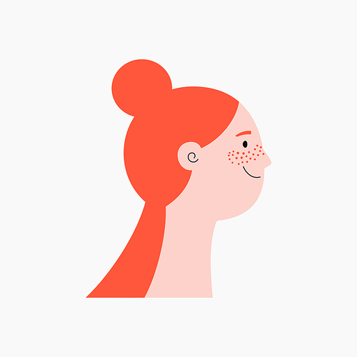 Beautiful woman, girl with long hair, face in profile isolated on white. Flat style vector illustration. Female cartoon character. Design element for 8 March, Womens Day card, banner, poster