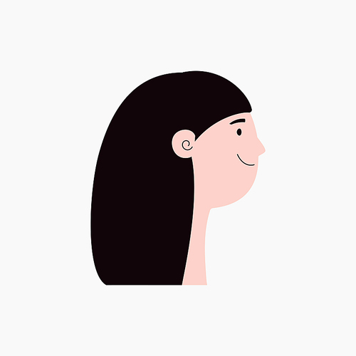 Beautiful Asian woman, girl with long hair, face in profile isolated on white. Flat style vector illustration. Female cartoon character. Design element for 8 March, Womens Day card, banner, poster