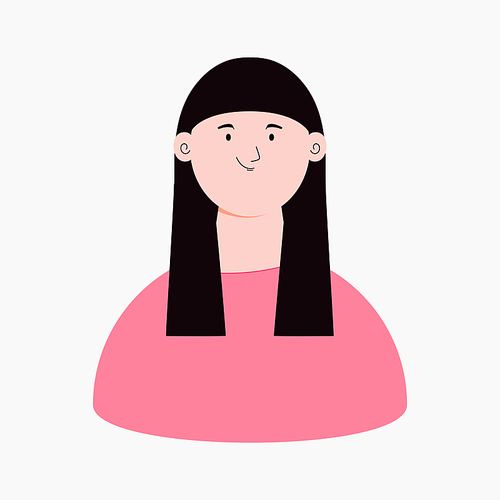 Beautiful woman, Asian girl with long hair, isolated on white. Flat style vector illustration. Female cartoon character. Design element for 8 March, Womens Day card, banner. Gender equality concept