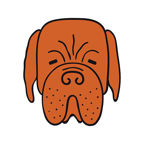 Mastiff dog, puppy face cute funny cartoon character illustration. Hand drawn vector, isolated. Line art. Domestic animal logo. Design concept pet food, branding, business, vet, print, poster