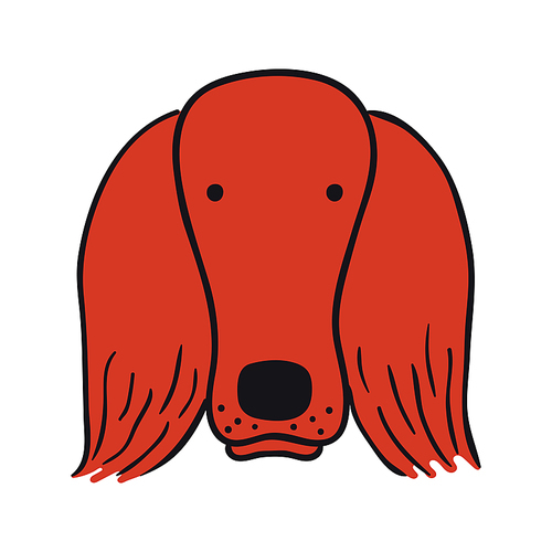 Irish setter dog, puppy face cute funny cartoon character illustration. Hand drawn vector, isolated. Line art. Domestic animal logo. Design concept pet food, branding, business, vet, print, poster