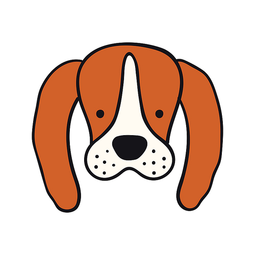 Beagle dog, puppy face cute funny cartoon character illustration. Hand drawn vector, isolated. Line art. Domestic animal logo. Design concept pet food, branding, business, vet, print, poster