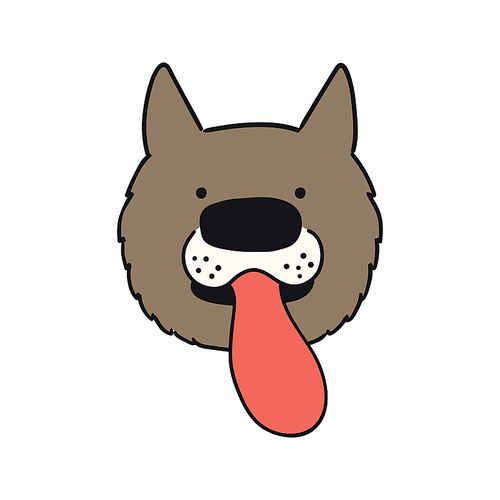 Dog face tongue sticking out cute funny cartoon character illustration. Hand drawn vector, isolated. Line art. Domestic animal logo. Design concept pet food, branding, business, vet, print, poster