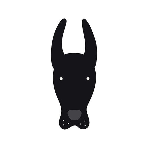 Doberman dog, puppy face cute funny cartoon character illustration. Hand drawn vector, isolated. Line art. Domestic animal logo. Design concept pet food, branding, business, vet, print, poster