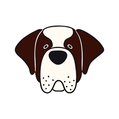 Saint Bernard dog, puppy face cute funny cartoon character illustration. Hand drawn vector, isolated. Line art. Domestic animal logo. Design concept pet food, branding, business, vet, print, poster