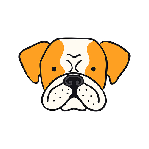 Bulldog dog, puppy face cute funny cartoon character illustration. Hand drawn vector, isolated. Line art. Domestic animal logo. Design concept pet food, branding, business, vet, print, poster