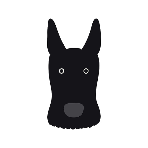 Scottish terrier dog, puppy face cute funny cartoon character illustration. Hand drawn vector, isolated. Line art. Domestic animal logo. Design concept pet food, branding, business, vet, print, poster