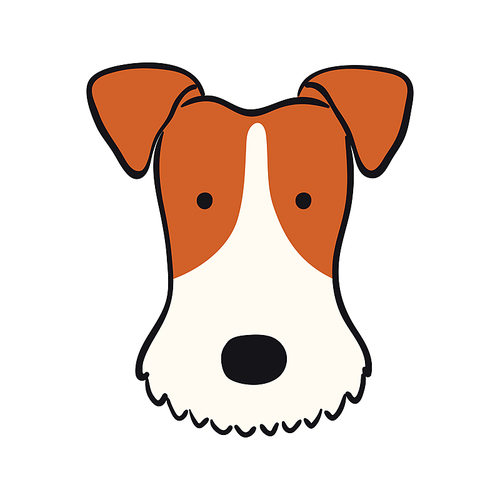 Fox terrier dog, puppy face cute funny cartoon character illustration. Hand drawn vector, isolated. Line art. Domestic animal logo. Design concept pet food, branding, business, vet, print, poster