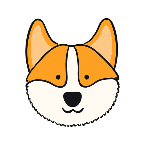 Corgi dog, puppy face cute funny cartoon character illustration. Hand drawn vector, isolated. Line art. Domestic animal logo. Design concept pet food, branding, business, vet, print, poster