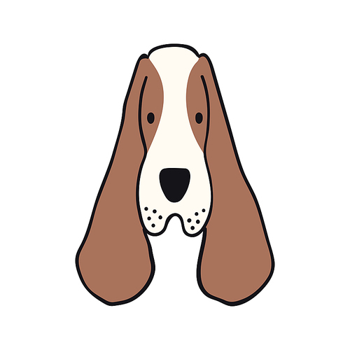 Spaniel dog, puppy face cute funny cartoon character illustration. Hand drawn vector, isolated. Line art. Domestic animal logo. Design concept pet food, branding, business, vet, print, poster