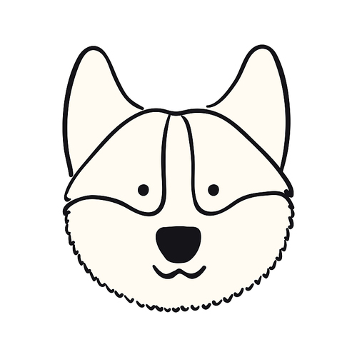 Corgi dog, puppy face cute funny cartoon character illustration. Hand drawn vector, isolated. Line art. Domestic animal logo. Design concept pet food, branding, business, vet, print, poster