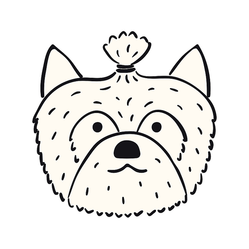 Yorkshire terrier dog, puppy face cute cartoon character illustration. Hand drawn vector, isolated. Line art. Domestic animal logo. Design concept pet food, branding, business, vet, print, poster