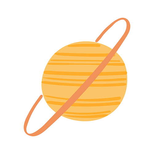 Planet Saturn hand drawn cartoon illustration. Flat style design, isolated vector. Kids print element, astronomy, astrology, celestial body, Solar system, space travel, cosmos, science fiction
