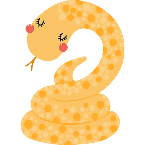 Cute funny snake coiled up cartoon character illustration. Hand drawn Scandinavian style flat design, isolated vector. Tropical animal, jungle wildlife, safari, nature, kids print element