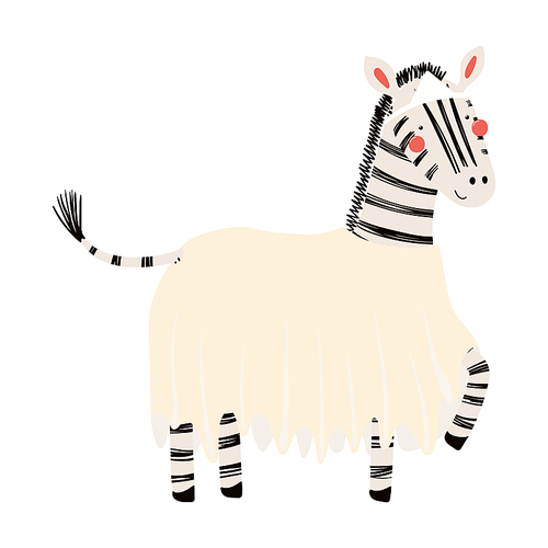 Cute funny zebra in Japanese ghost Halloween costume character illustration. Hand drawn cartoon animal, Scandinavian style flat design, isolated vector. Kids print element, trick or treat, party