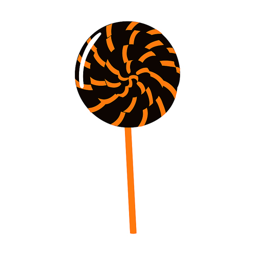 Striped lollipop candy hand drawn Halloween illustration. Cartoon style flat design, isolated vector. Kids seasonal print element, autumn holiday, trick or treat tradition, sweet food