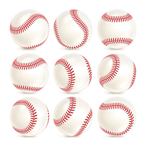 Baseball Leather Ball Isolated On White. SoftBall Base Ball. Shiny