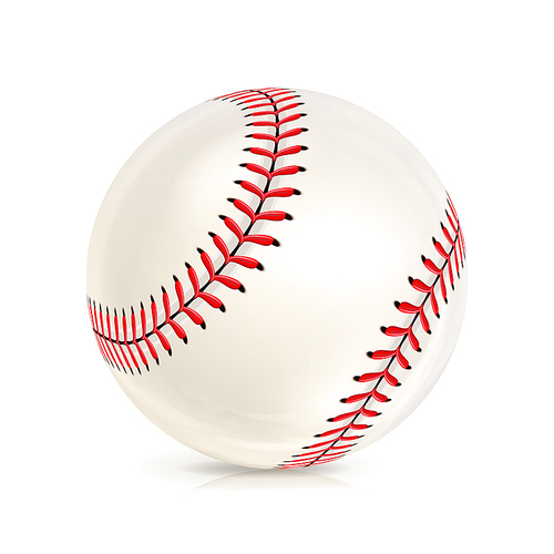 Baseball Leather Ball Isolated On White. SoftBall Base Ball. Shiny