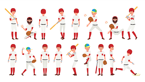 Sport Baseball Player Vector. Classic Uniform. Player Pitching On Field. Dynamic Action On The Stadium. Cartoon Character Illustration