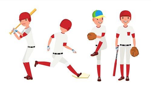 Classic Baseball Player Vector. Classic Uniform. Different Action Poses. Flat Cartoon Illustration