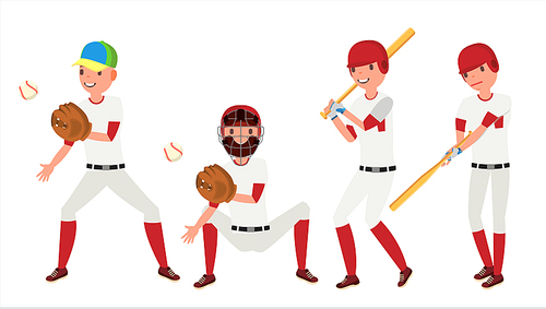 Baseball Player Vector. Sport Action On The Stadium. Powerful Hitter. Isolated Flat Cartoon Character Illustration