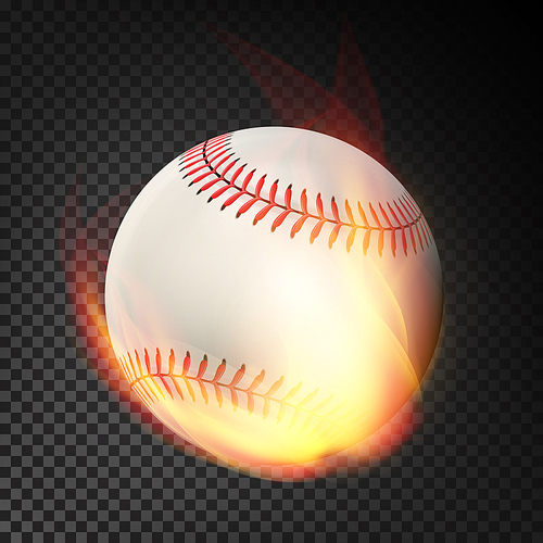 Flaming Realistic Baseball Ball On Fire Flying Through The Air. Burning Ball