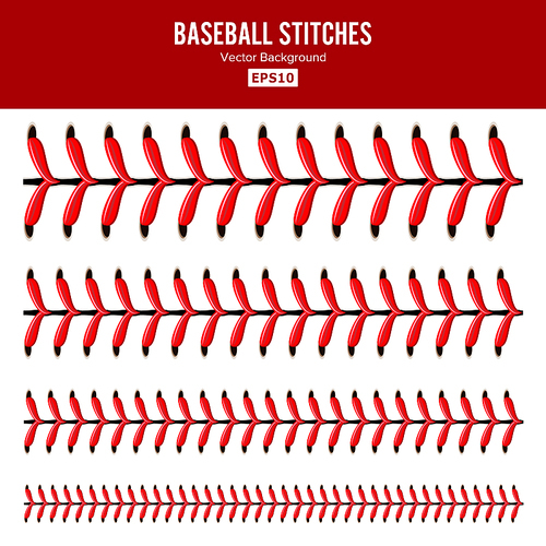 Baseball Stitches Vector Set. Baseball Red Lace Isolated