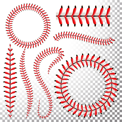 Baseball Stitches Vector Set. Baseball Red Lace Isolated