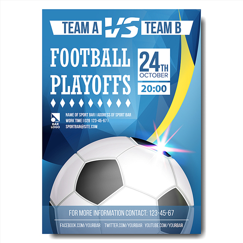 Soccer Poster Vector. Sport Event Announcement. Banner Advertising. Professional League. Sport Invitation Template. Event Illustration