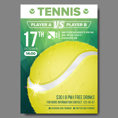 Tennis Poster Vector. Banner Advertising. A4 Size. Sport Event Announcement. Announcement, Game, League, Camp Design Championship Illustration