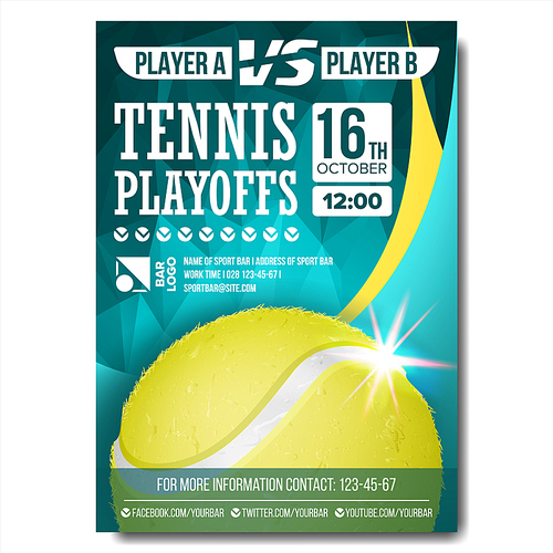 Tennis Poster Vector. Sport Event Announcement. Vertical Banner Advertising. Professional League. Event Label Illustration