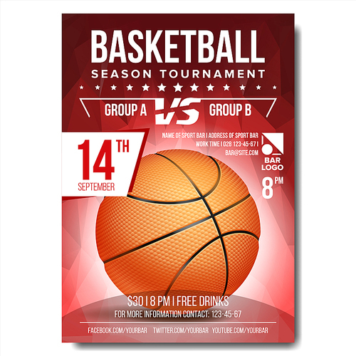 Basketball Poster Vector. Basketball Ball. Design For Sport Bar Promotion. Basketball Academy Flyer. Invitation Illustration