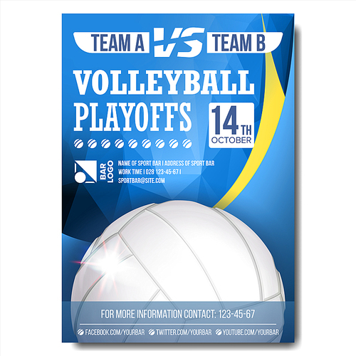 Volleyball Poster Vector. Sport Event Announcement. Banner Advertising. Event Promo. Template Design. Professional League. Event Illustration