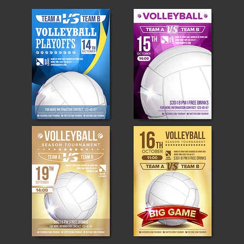Volleyball Poster Vector. Design For Sport Bar Promotion. Volleyball Ball. Modern Tournament. Championship Label A4 Size. Game Illustration