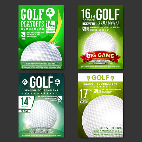 Golf Poster Vector. Design For Sport Bar Promotion. Golf Ball. Modern Tournament. A4 Size. Championship Golf League Flyer Template. Game Illustration