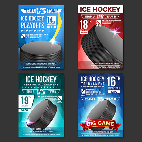 Ice Hockey Poster Vector. Design For Sport Bar Promotion. Ice Hockey Puck. A4 Size. Modern Winter Championship Tournament. Game Illustration