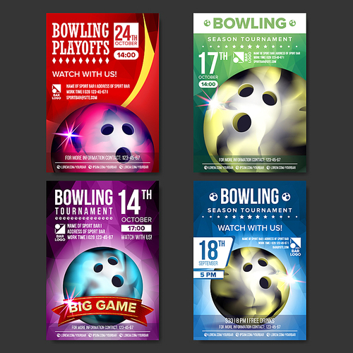 Bowling Poster Vector. Design For Sport Bar Promotion. Bowling Ball. Modern Tournament. A4 Size. Championship Bowling League Flyer Template. Game Illustration
