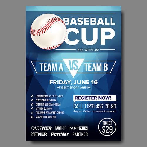 Baseball Poster Vector. Design For Sport Bar Promotion. Base. Baseball Ball. Modern Tournament. Sport Game Event Announcement. Flyer, Banner Advertising. Template Illustration