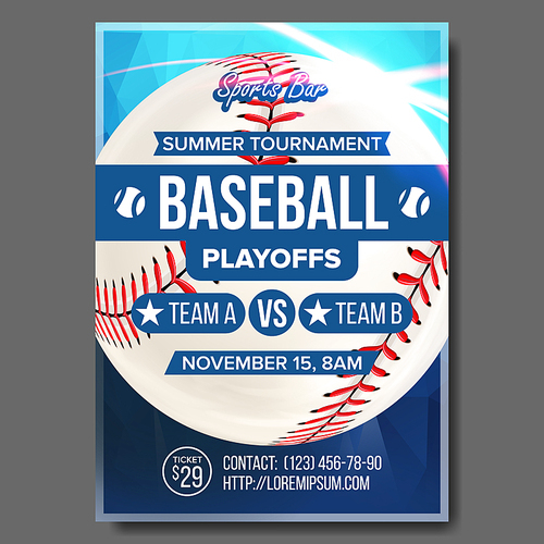 Baseball Poster Vector. Sports Bar Event Announcement. Ball. Banner Advertising. Professional League. Event Template Illustration
