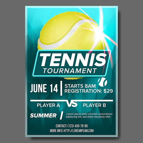 Tennis Poster Vector. Tennis Ball. Sports Event. Vertical Design For Sport Bar Promotion. Tennis Flyer. Invitation Template Illustration