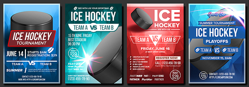 Ice Hockey Poster Vector. Design For Sport Bar Promotion. Ice Hockey Puck. A4 Size. Modern Winter Championship Tournament. Layout.Game Template Illustration