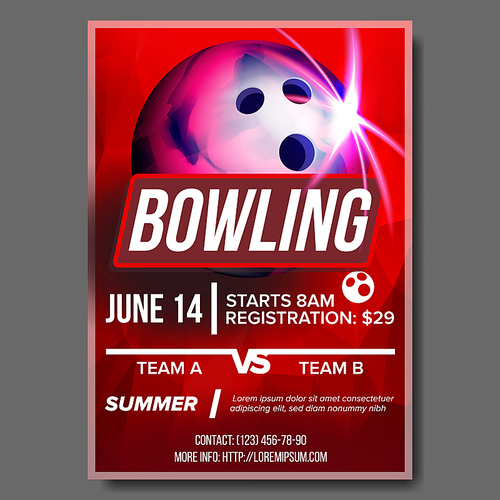 Bowling Poster Vector. Bowling Ball. Vertical Design For Sport Bar Promotion. Tournament, Championship Flyer Design. Bowling Club Flyer. Pin. Invitation Label Blank Illustration