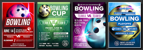 Bowling Poster Vector. Design For Sport Pub, Cafe, Bar Promotion. Bowling Ball. Modern Tournament. A4 Size. Championship Bowling Club League Flyer Template. Strike. Layout Game Illustration