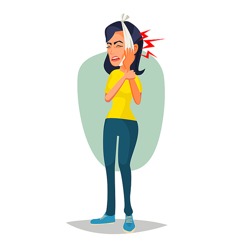 Toothache Concept Vector. Unhappy Woman With Ache. Pain In The Human Body. Flat Cartoon Illustration