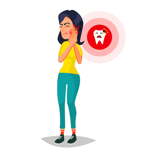 Woman With Toothache Vector. Sad Unhappy Girl. Feel Aching Bad Tooth. Sorrowful Man Having A Strong Toothache. Isolated Flat Cartoon Character Illustration